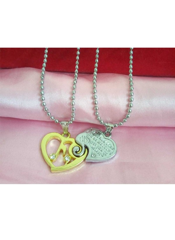 Two Pieces Couple Heart Shape Necklace by Menjewell 